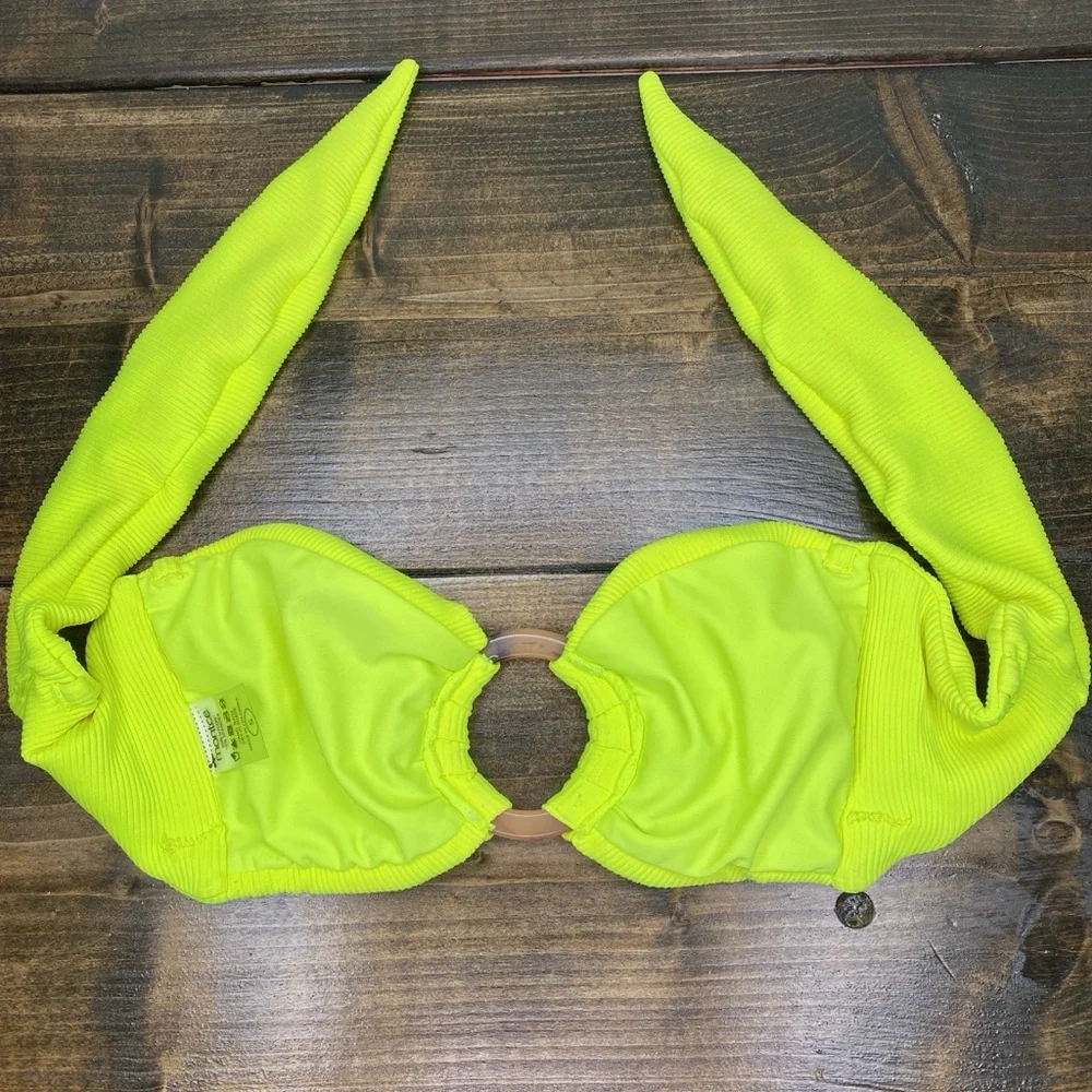 *TOP ONLY* Montce Citron (Neon Yellow) Bandeau Bikini Top with Leopard Ring - Picture 3 of 5